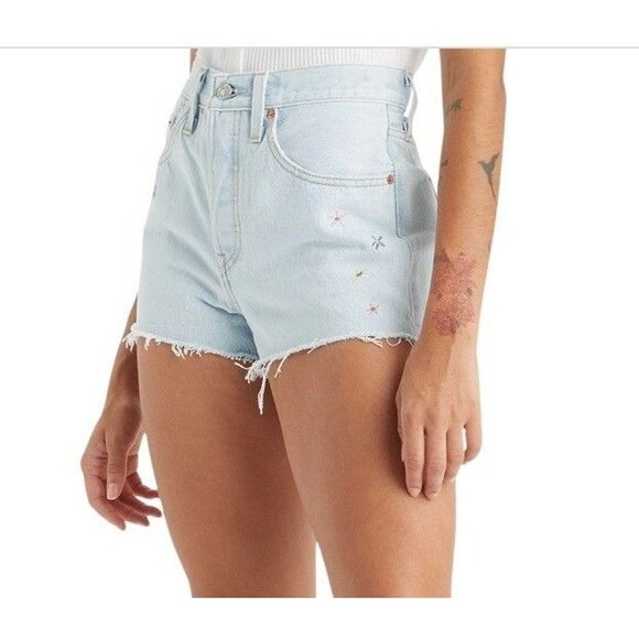 Levi's 501 Denim Shorts Womens 29 High Rise Embroidered Button Fly Festival NWT